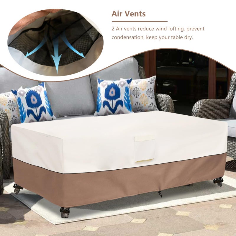 okcool Outdoor Coffee Table Cover,Waterproof Rectangular Patio Small Side Table Cover,48 x 28 x 16 inch, Outdoor Table Covers Waterproof Rectangle,Beige & Brown - Image 4